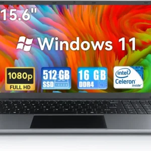 AEEZO 15.6” FHD Laptop – 16GB RAM, 512GB SSD, Intel N5095, Windows 11