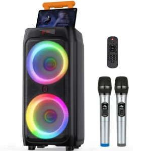 T9 Karaoke Machine with 2 Wireless Microphones & Disco Lights
