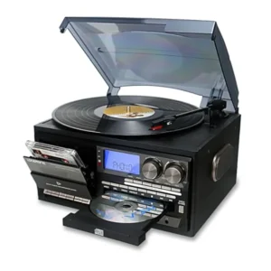 Vintage 10-in-1 Black-Grey Vinyl Record Player